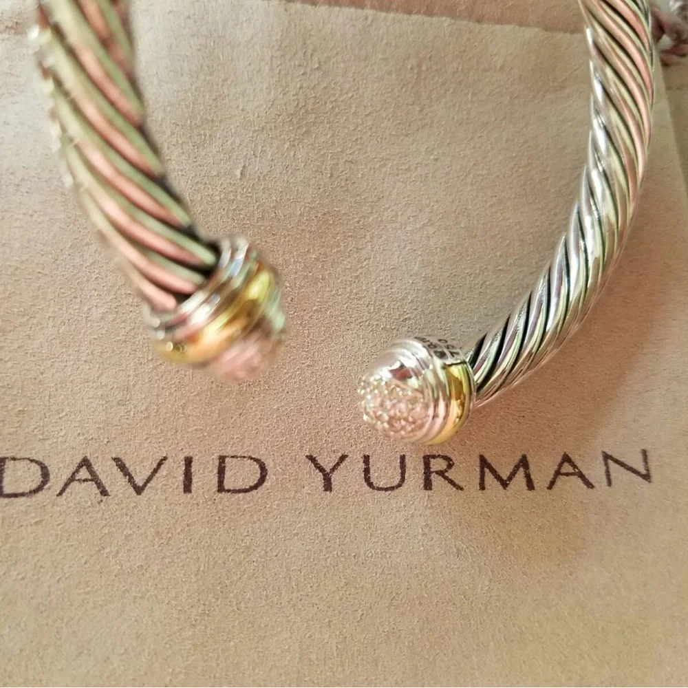 David Yurman 7 mm cable classic with pave diamonds and gold